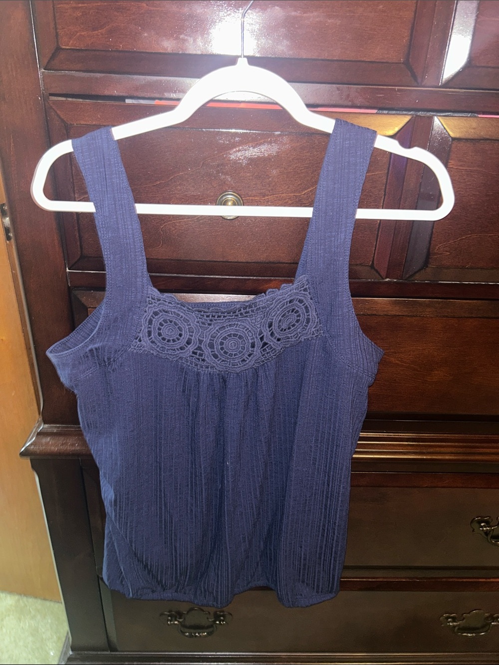 Maurices Navy Crochet Yoke Tank